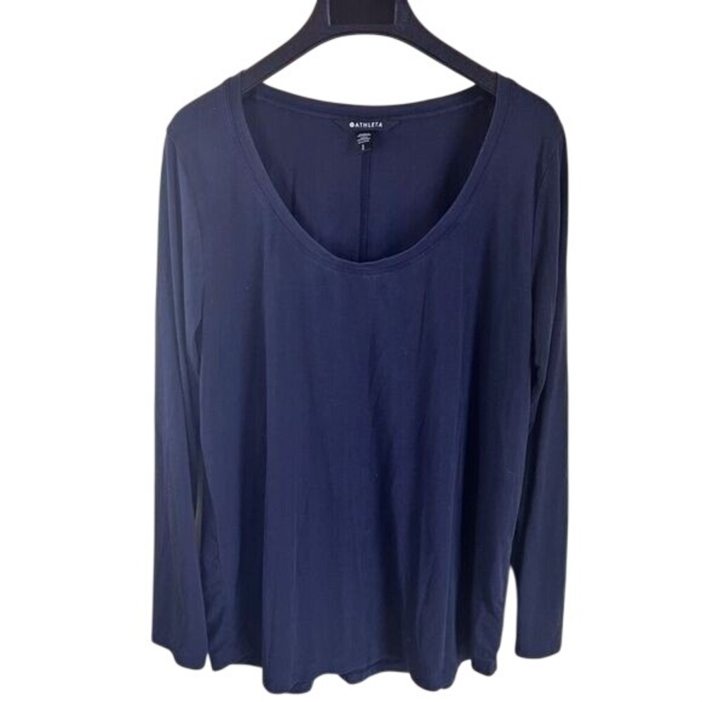 Athleta Stratus II Womens Navy Blue Long Sleeve Butter Soft Top Size Large Yoga